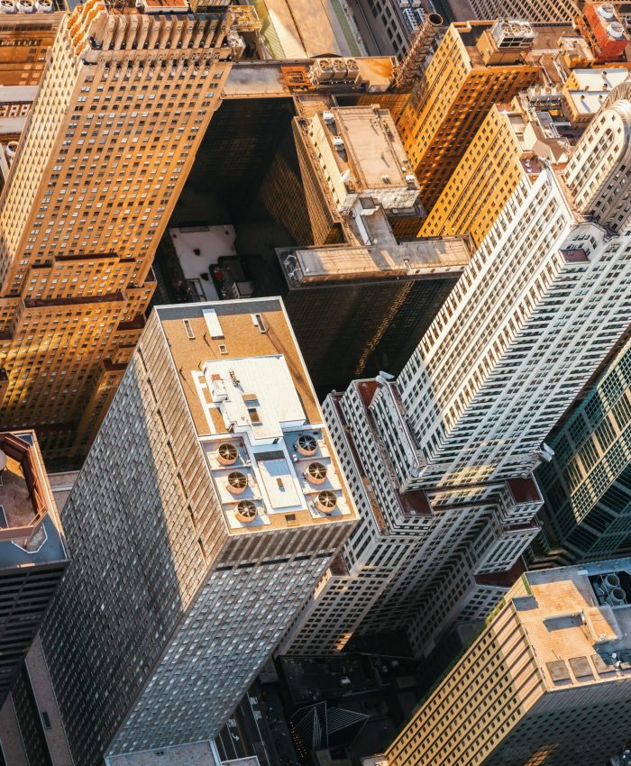 Aerial view of Midtown Manhattan, NY with the Chrysler building